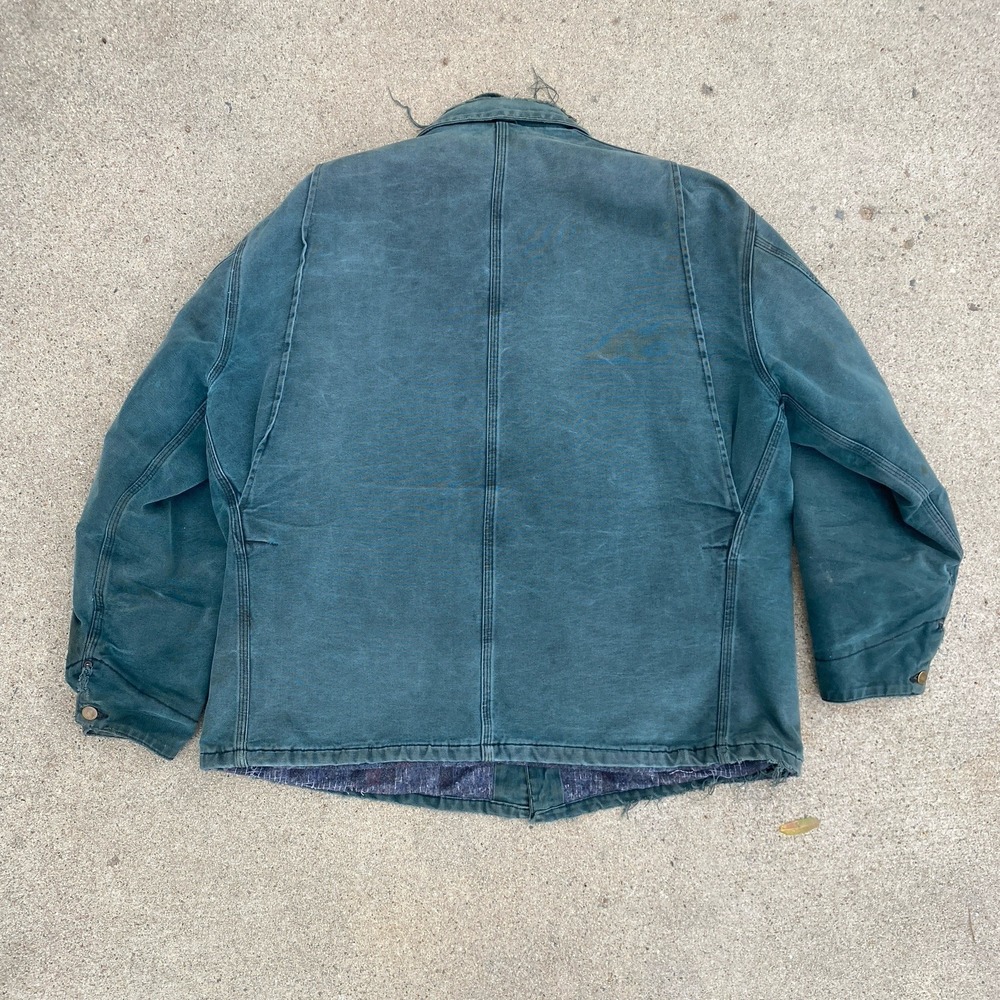 Vintage 80s 90s Carhartt Barn Jacket Coat L/XL Distressed Teal Green Made In USA - Picture 10 of 11